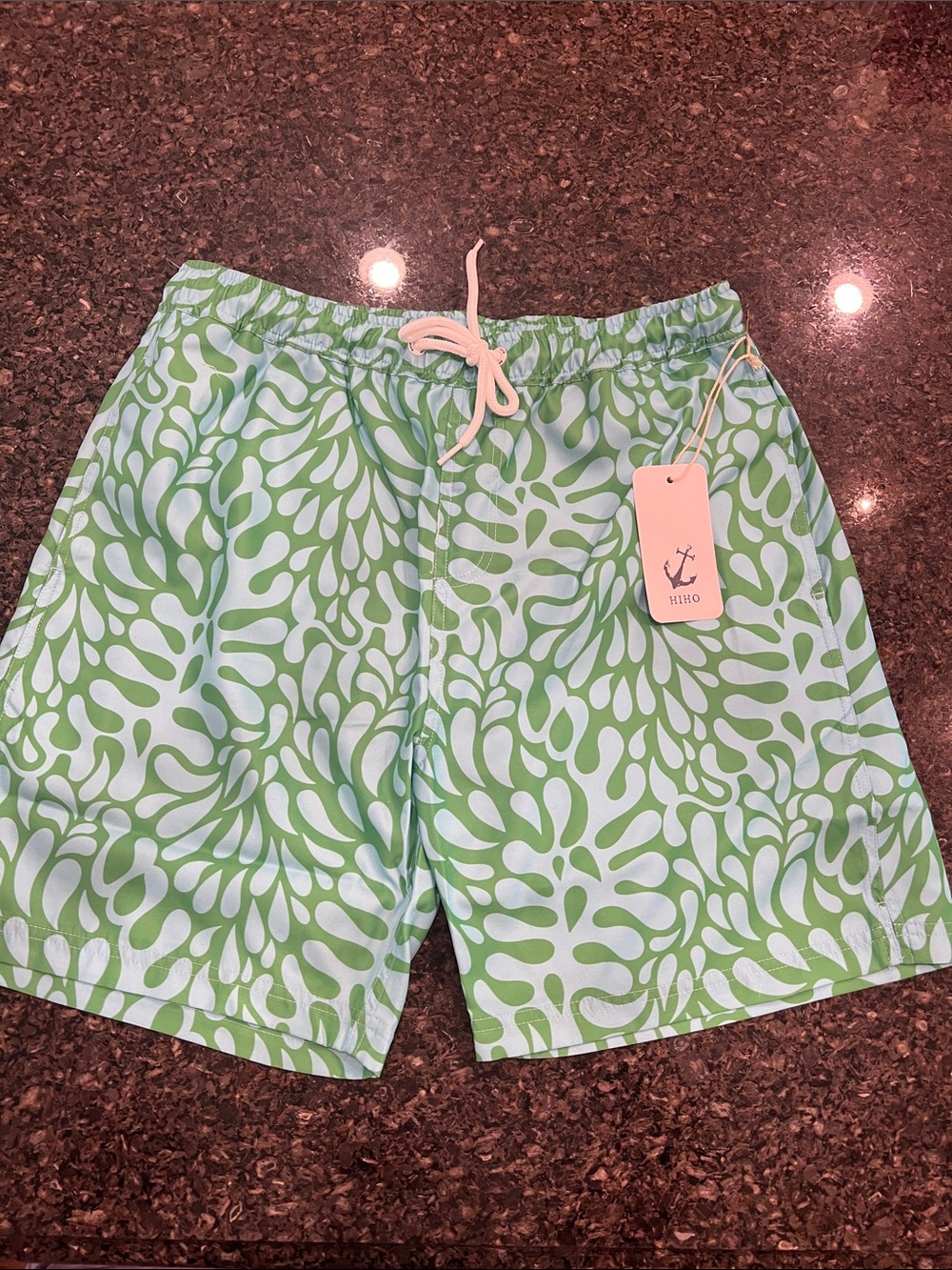 Men's Green Swim Trunks - Teal Leaf Print
